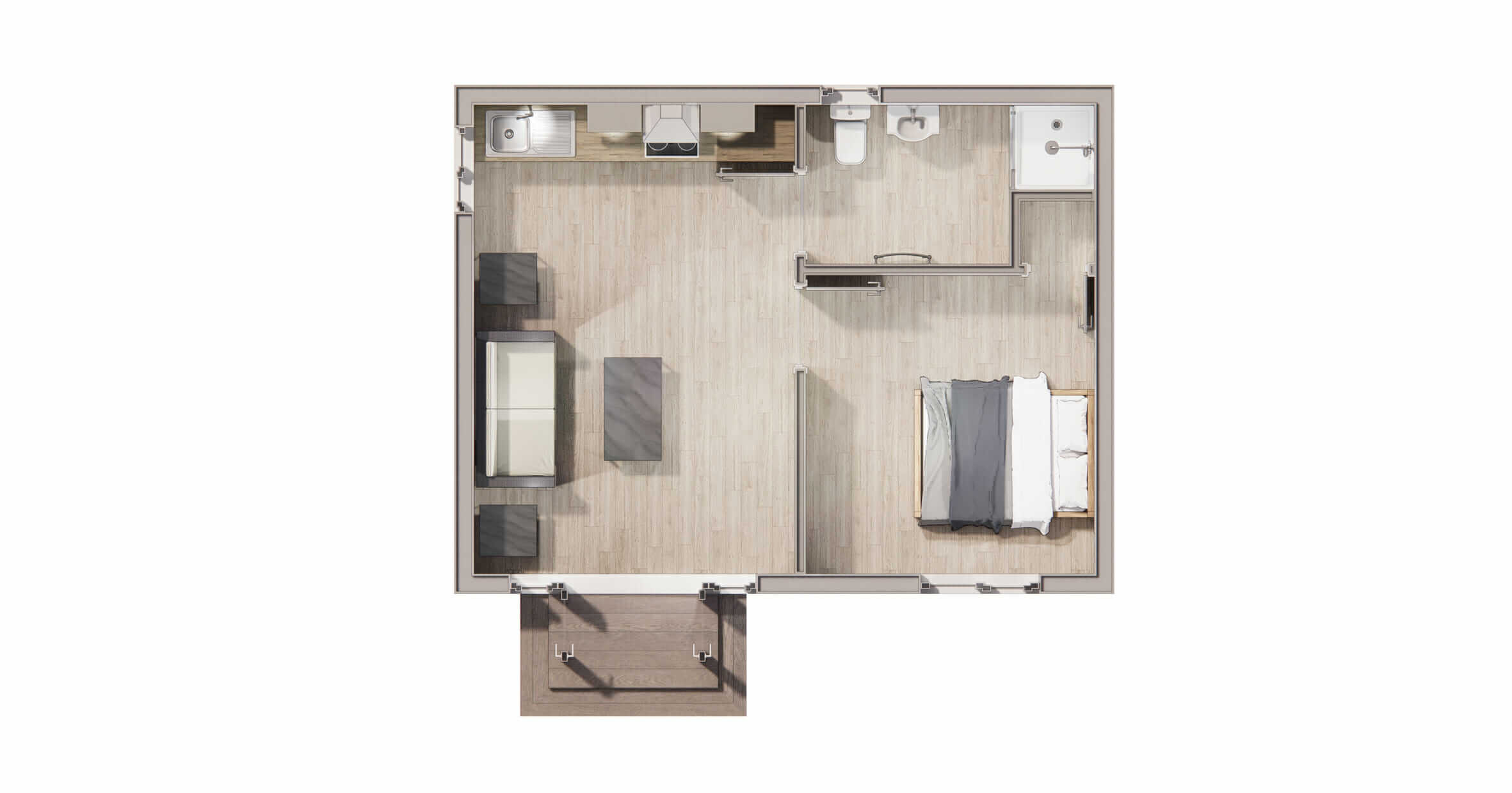 interior CAD image of One bedroom granny annexe