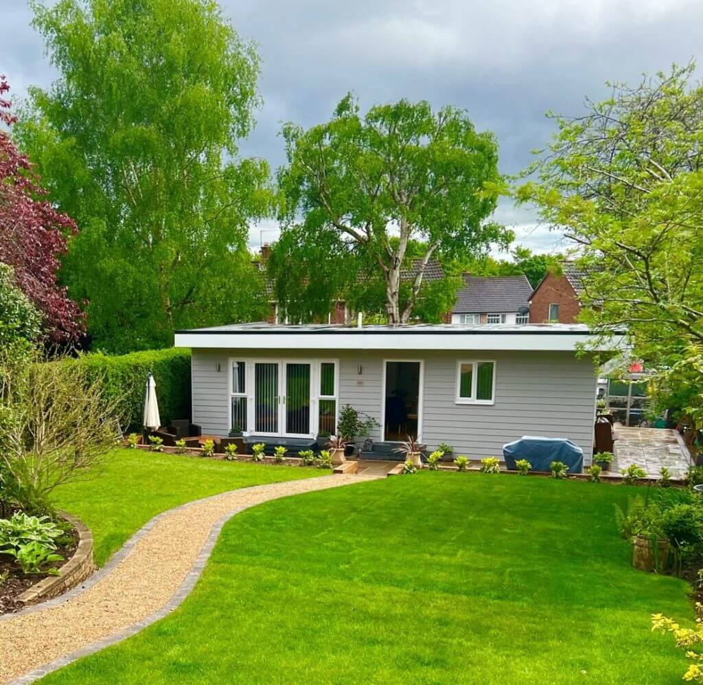 grey annexe in garden